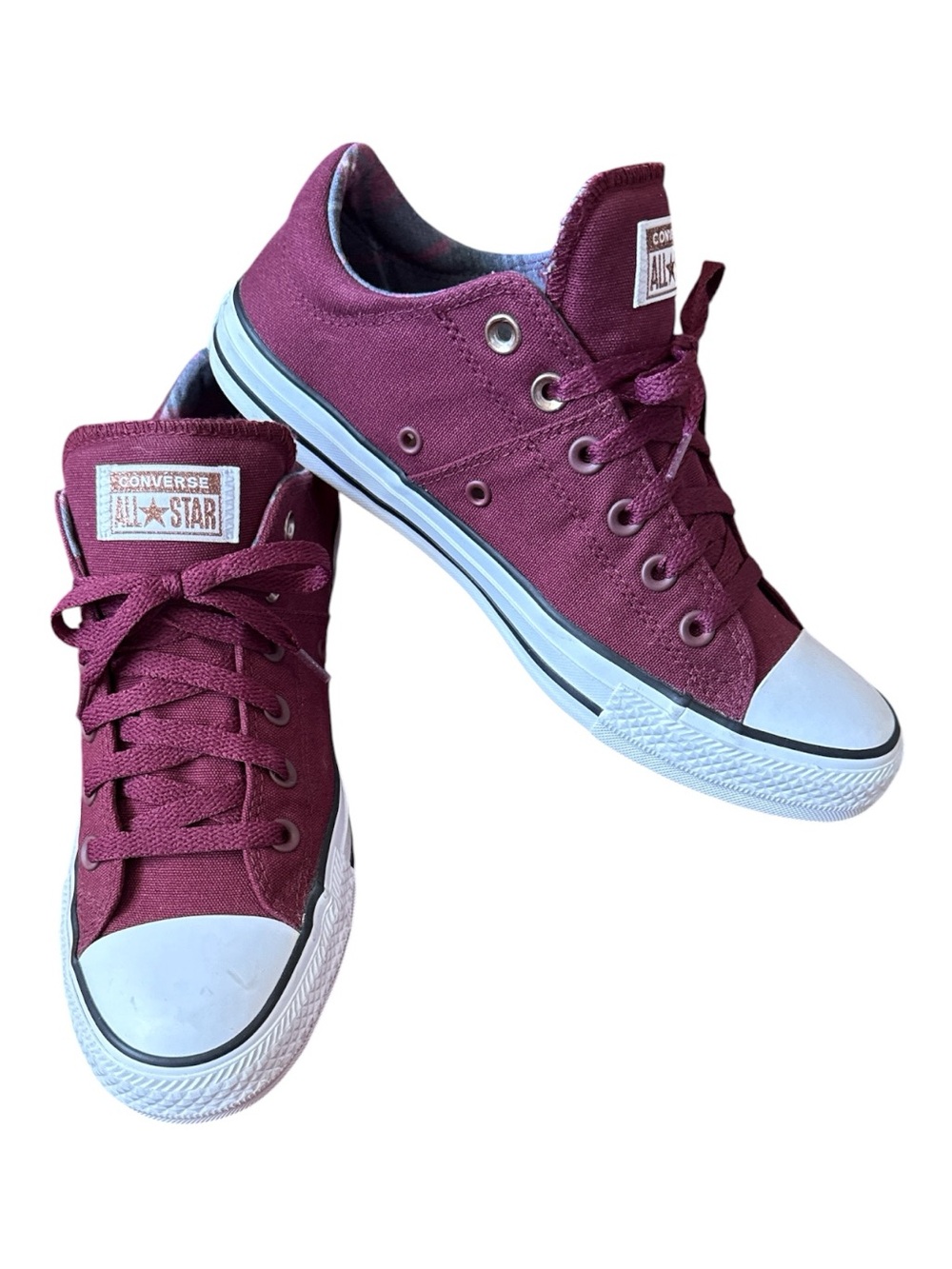 Converse Low Top Canvas Sneakers - Burgundy and White